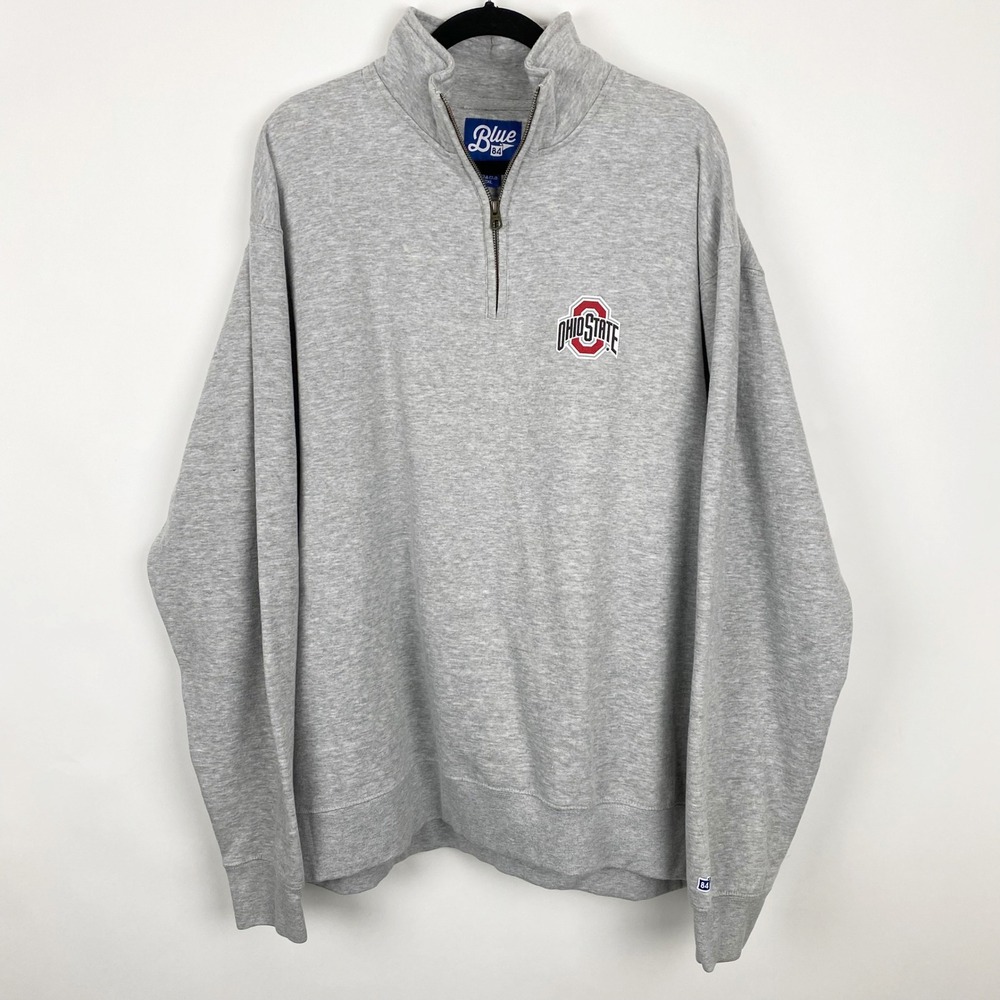 Blue 84 Ohio State Buckeyes Quarter Zip Fleece Pullover Mens 2XL Heather Gray